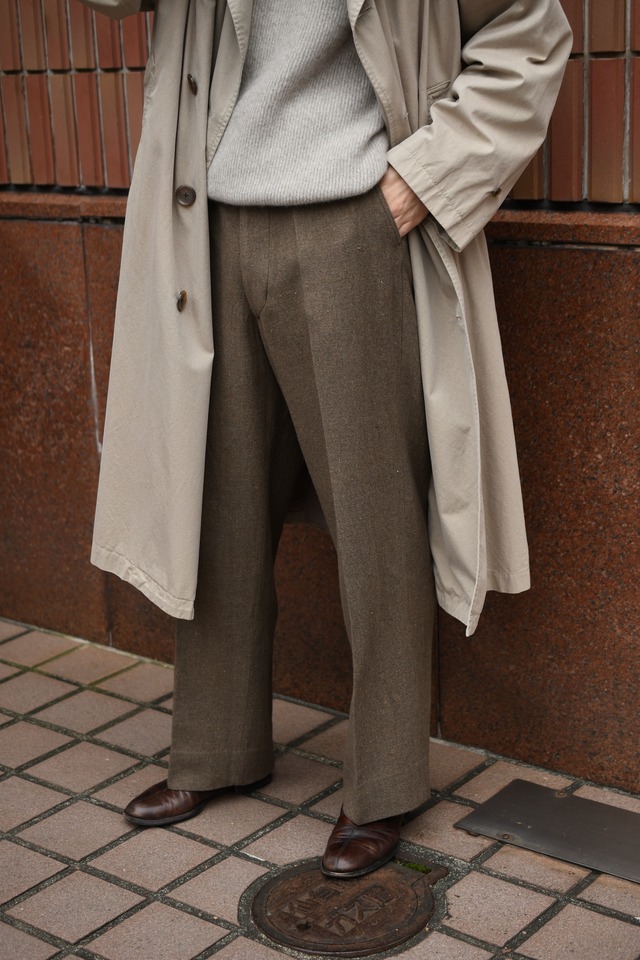 KAPTAIN SUNSHINE / Wool Linen Serge Flat Wide Pants (Moss)