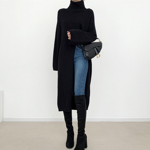 ロング丈スリットニット　000251