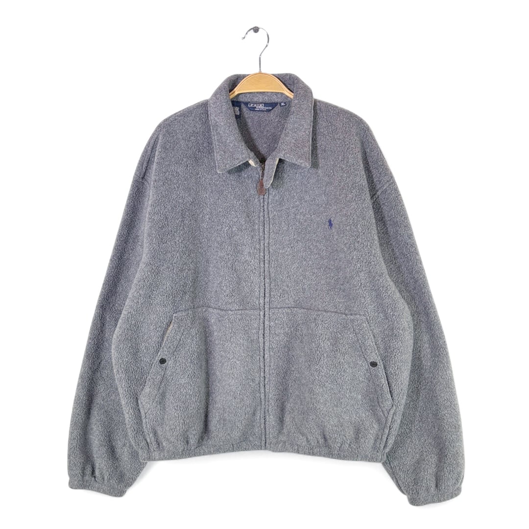 90s ラルフローレン USA製 ヴィンテージ フリースジャケット グレー 三角タグ チンスト 大きいサイズ RALPH LAUREN サイズXL 古着 @DZ0744
