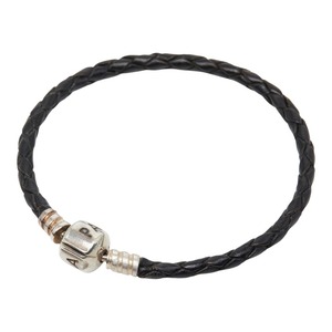 パンドラ 編み込み ブレスレット ブラック レザー レディース PANDORA 【中古】