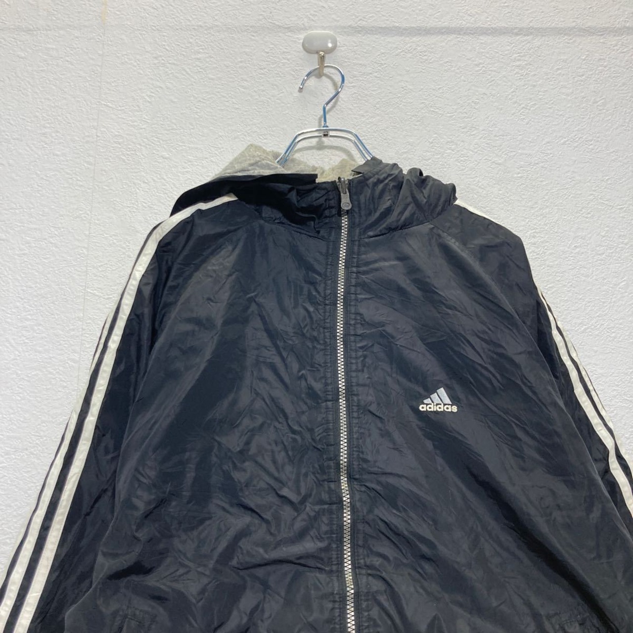 adidas ジップアップ ナイロン ジャケット XL〜 ブラック ホワイト 