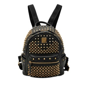 エム シー エム ヴィセトス スタッズバックパック リュック ブラック ゴールド レザー スワロフスキー レディース MCM 【中古】