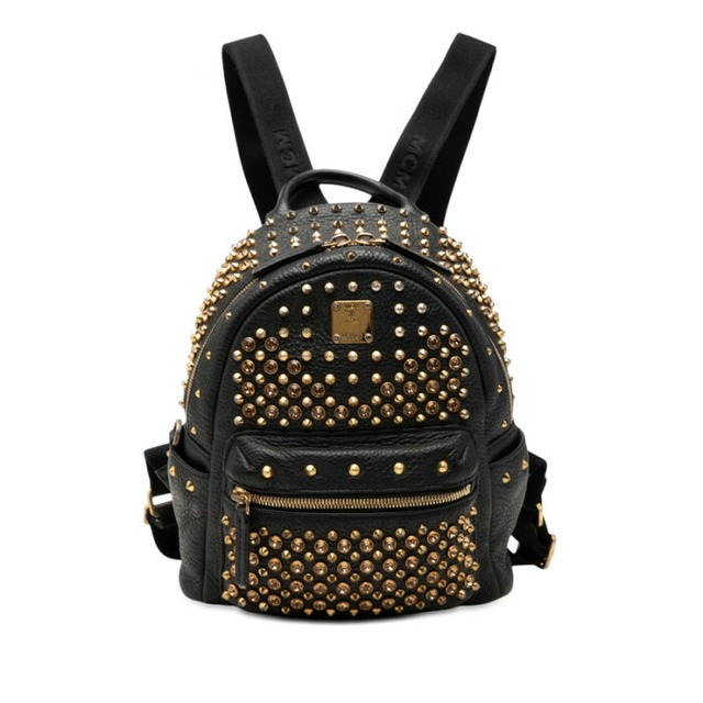 エム シー エム ヴィセトス スタッズバックパック リュック ブラック ゴールド レザー スワロフスキー レディース MCM 【中古】