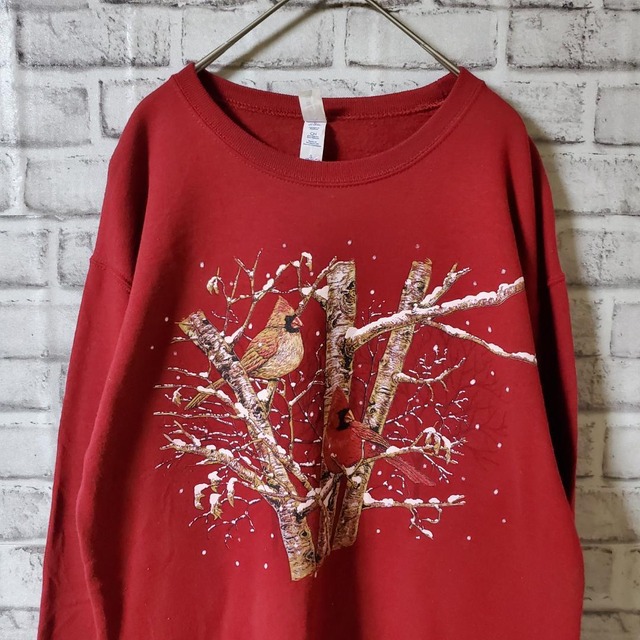 【ヴィンテージ】海外製　トレーナー　裏起毛　柄　赤　USED