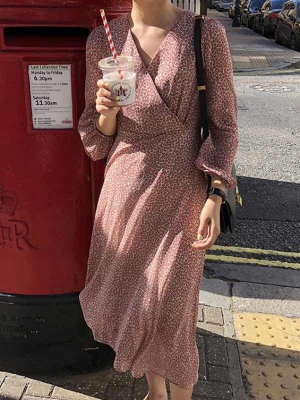 小花柄カシュクールワンピース ミディ丈 春ワンピ 大人可愛い フェミニン 大きいサイズ 韓国 Ch3985 可愛い大きいサイズ韓国レディースファッション通販 Chulachula チュラチュラ