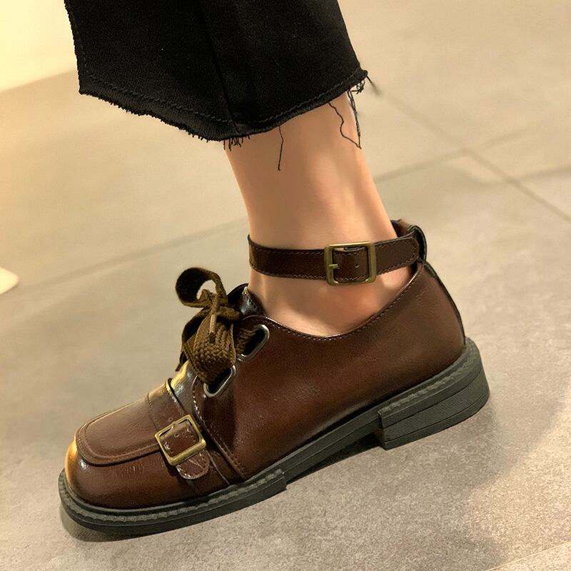 シングルスプリングスタンダードベルト バックルスタイルレザー 靴 シューズ レトロ 春物 ハーネス スクウェア 部族の婦人靴61253772464