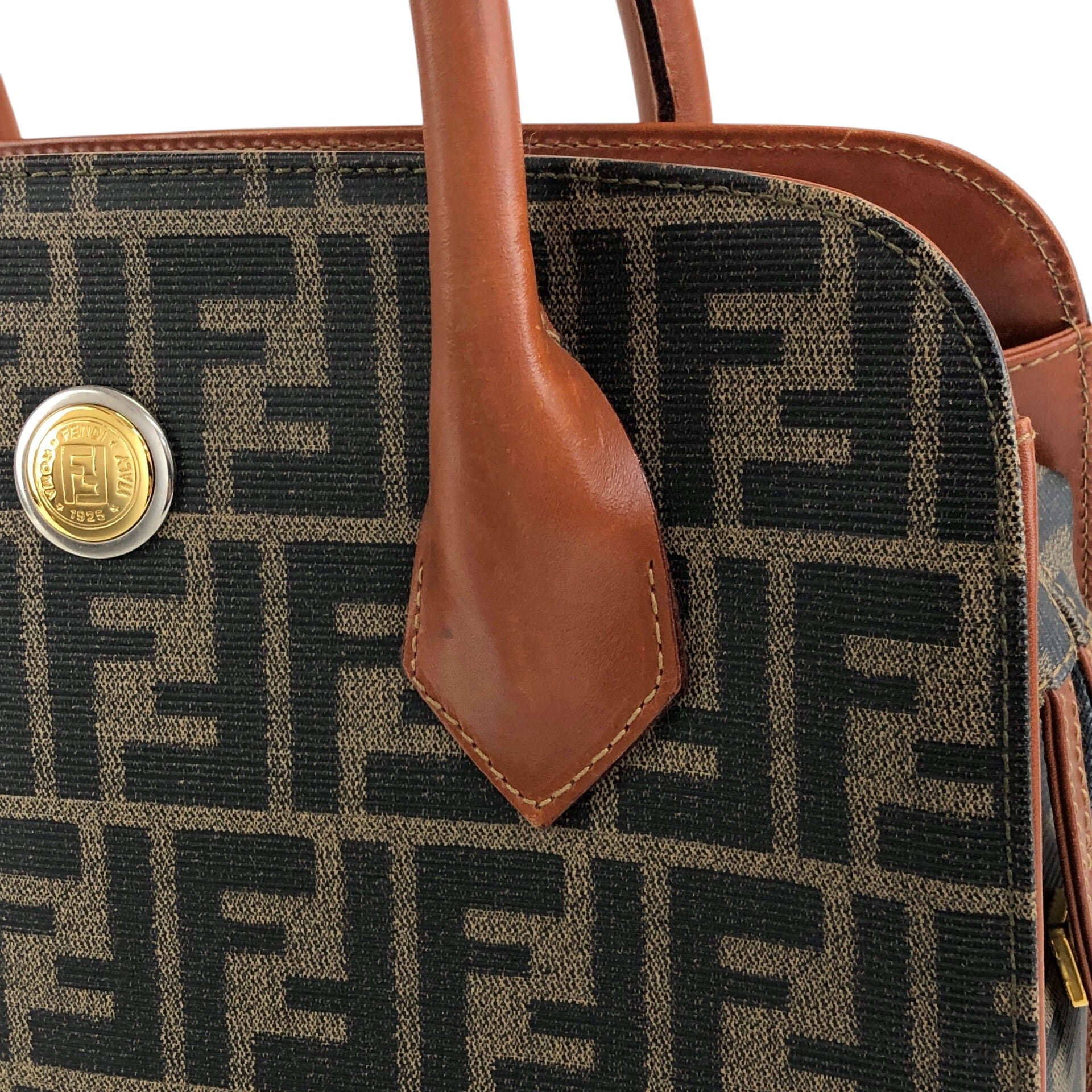 FENDI フェンディ ズッカ ハンドバッグ ブラウン ロゴ PVC レザー