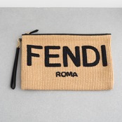 フェンディ ラフィア クラッチバッグ  FENDI ROMA ベージュ ブラック