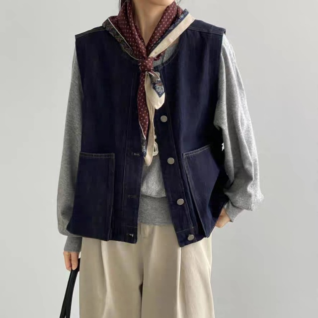 デニムライク コットンベスト　0248