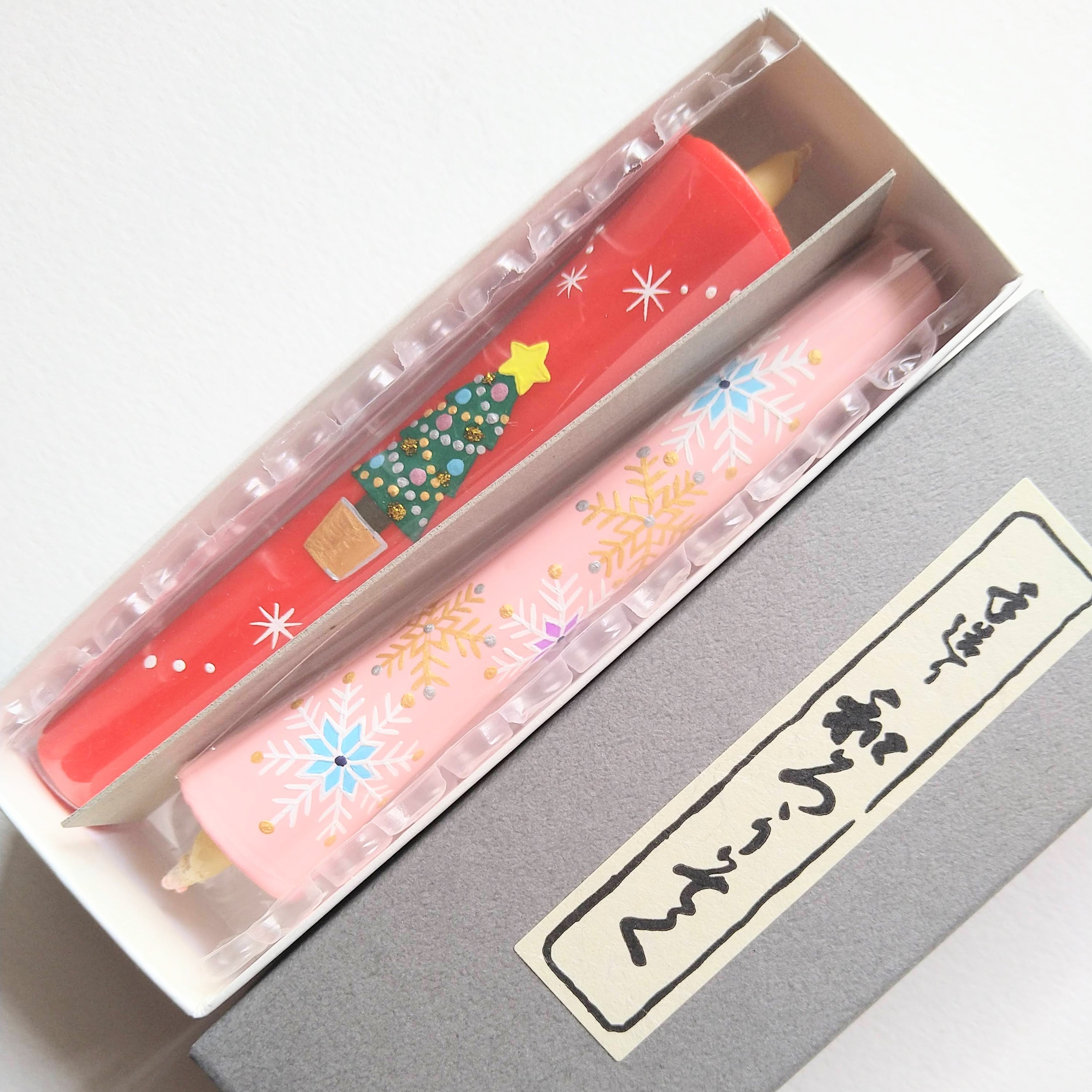 新色・ピンク蝋】5号 クリスマスツリー・雪華文の和ろうそく