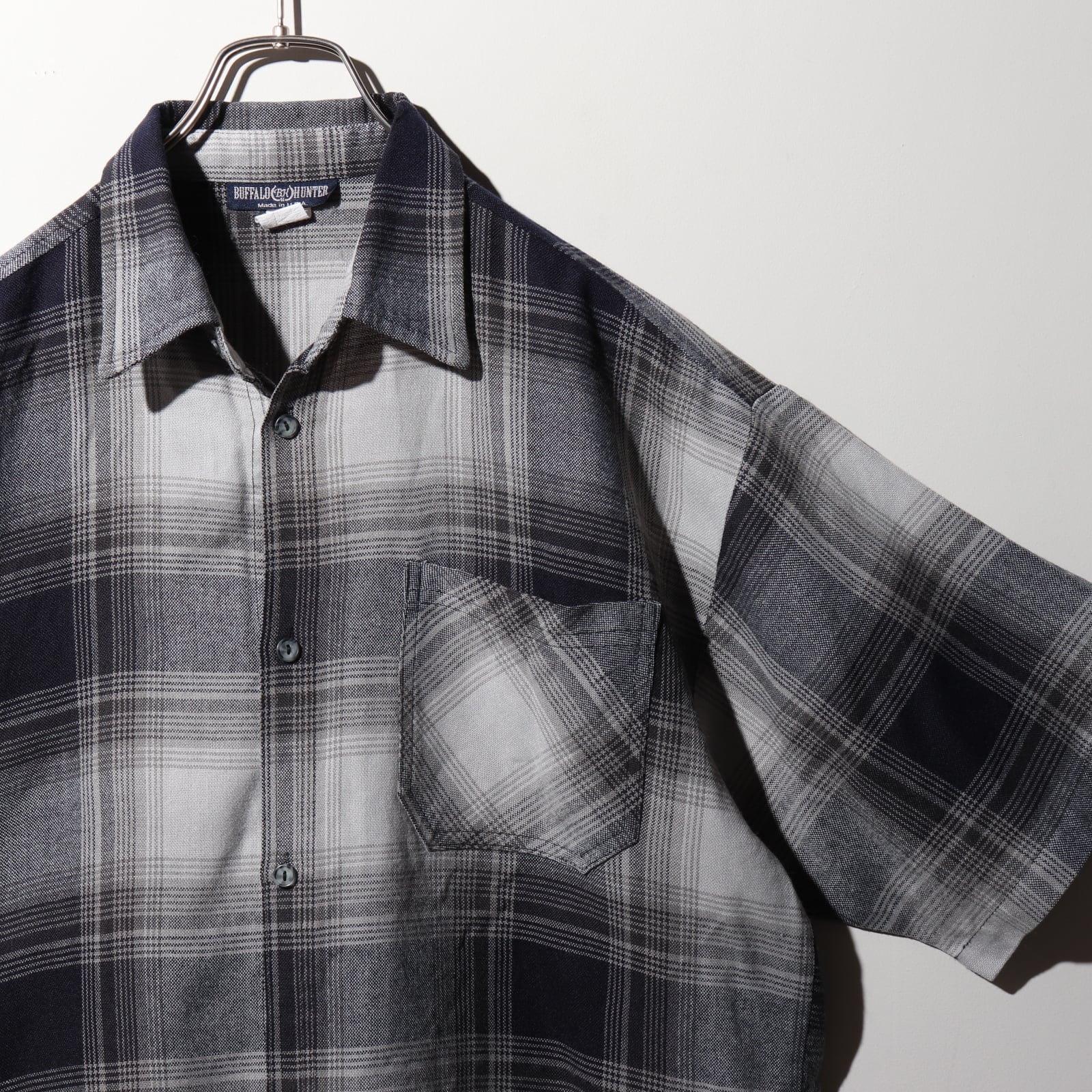 美品 XL USA 80s 90s オンブレチェックシャツ 半袖 黒 ブラック 
