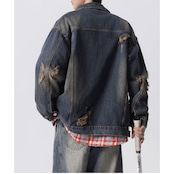 ダメージ加工 ヒップ丈 デニムジャケット af0487