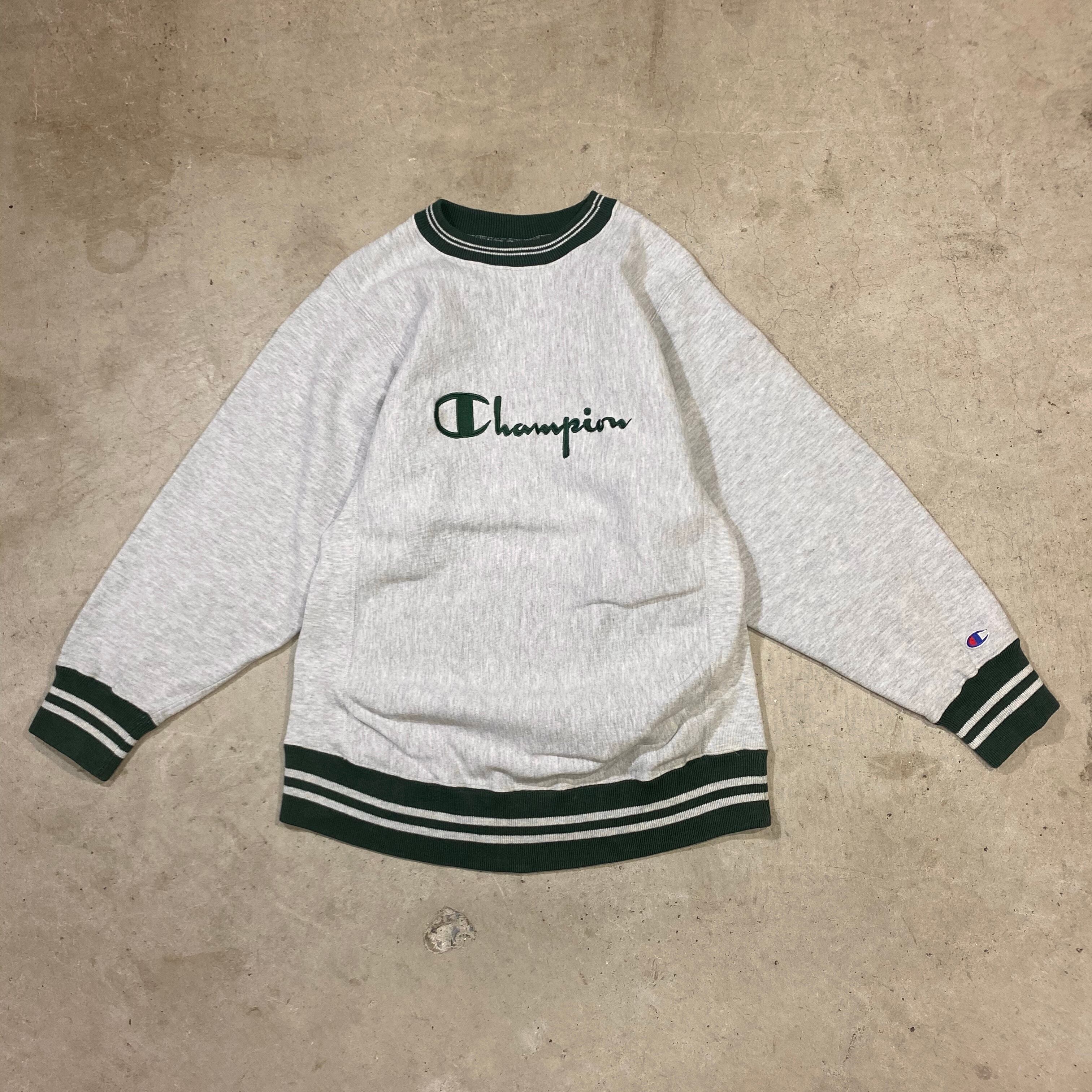 90年代 90s 刺繍タグ Champion チャンピオン Reverse Weave リバースウィーブ フロントロゴ 刺繍 スウェット トレーナー ヴィンテージ ライトグレー オートミール 灰色 メンズm 古着 スウェット Cave 古着屋 公式 古着通販サイト