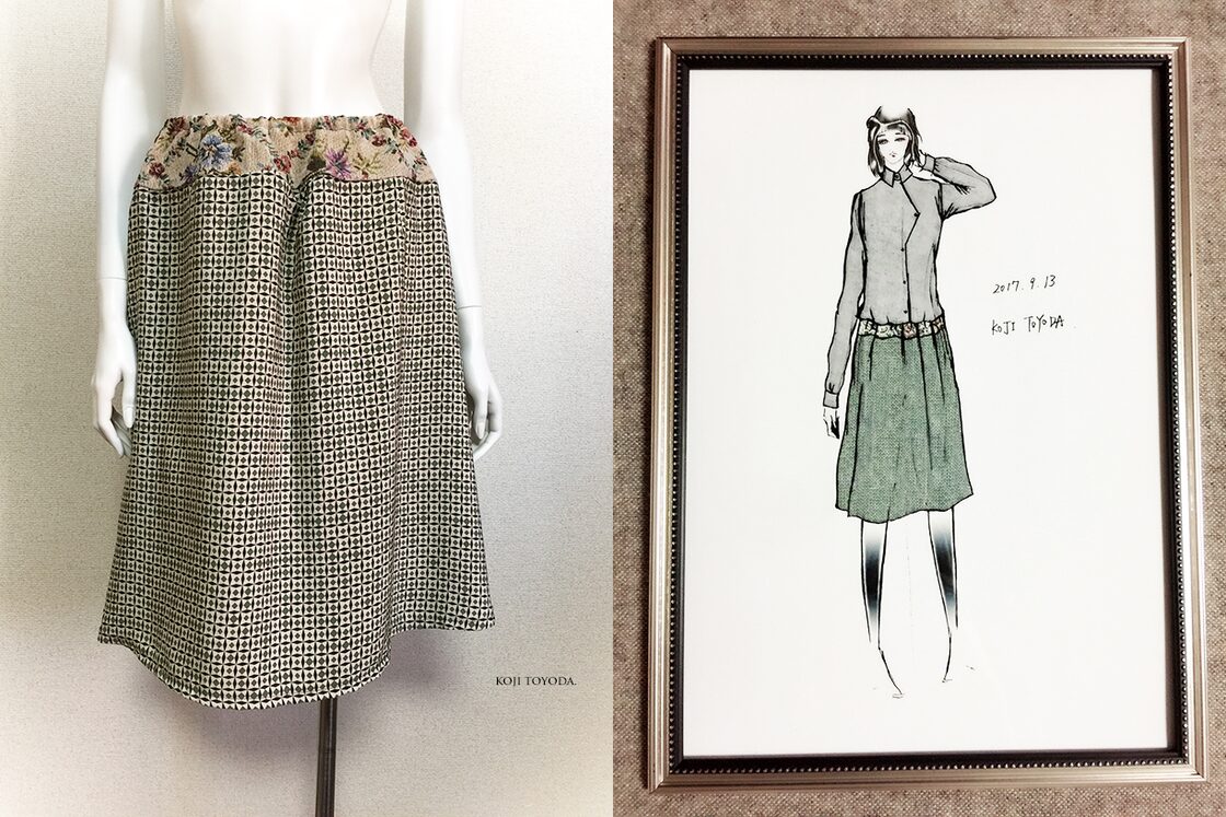 1点もの・デザイン画付き】レトロ柄フレアスカート（KOJI TOYODA 
