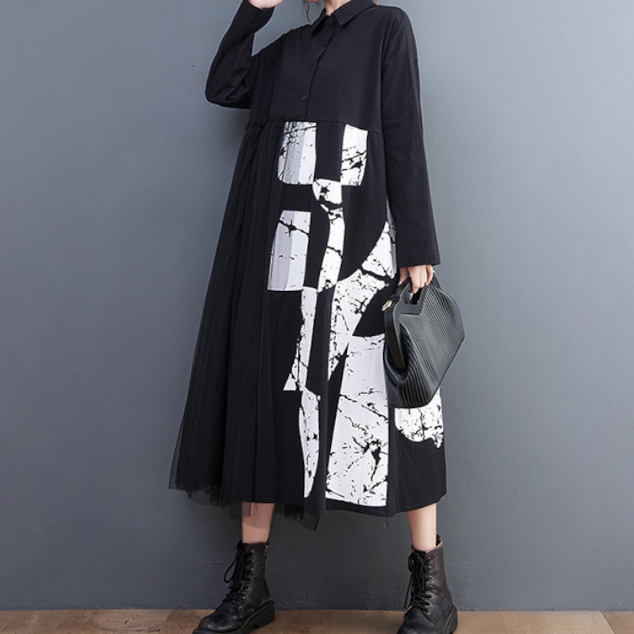 プリント メッシュ ルーズワンピース 00018