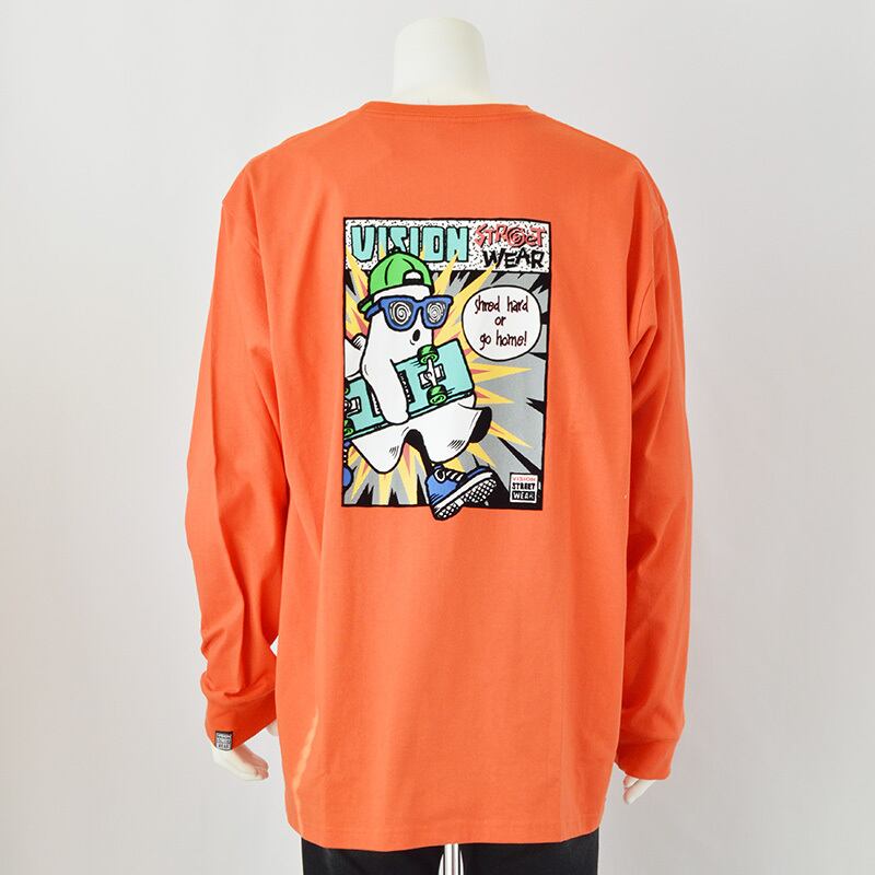 大きいサイズ】｜VISION STREET WEAR｜80s Ghost L/S Tee｜オレンジ