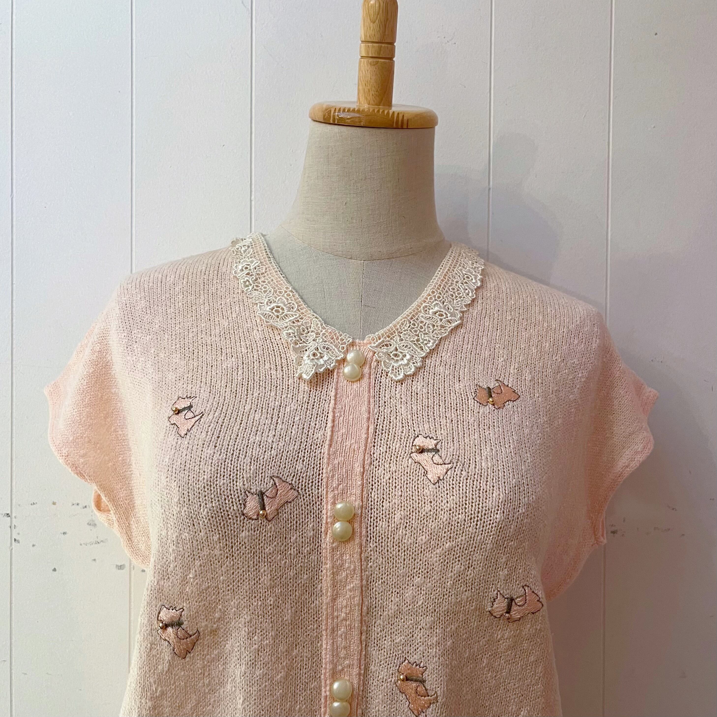 pink terrier lace collar summer knit