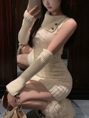 arm warmer turtleneck cable knit dress