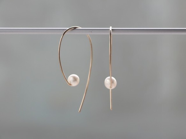 14kgf- oval curve pearl pierced earrings
