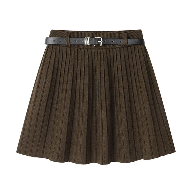 全3色/Knit pleats mini skirt　B3546