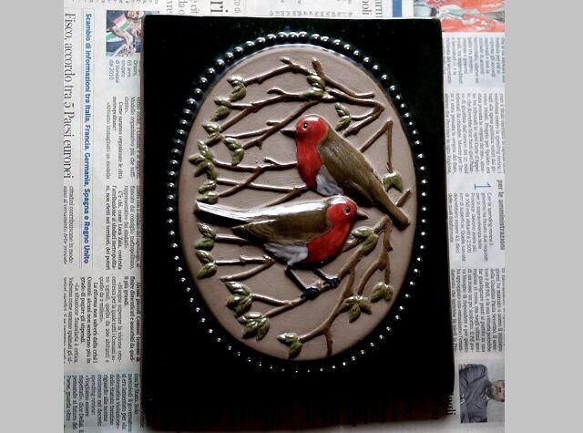 jie GANTOFTA レリーフ 陶板 ジイ・ガントフタ コマドリ2羽 AIMO デザイン