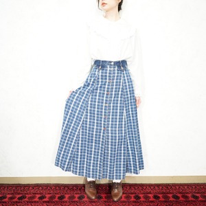 USA VINTAGE Outlaw CHECK PATTERNED FRONT BUTTON DESIGN DENIM LONG SKIRT/アメリカ古着チェック柄フロントボタンデザインデニムロングスカート