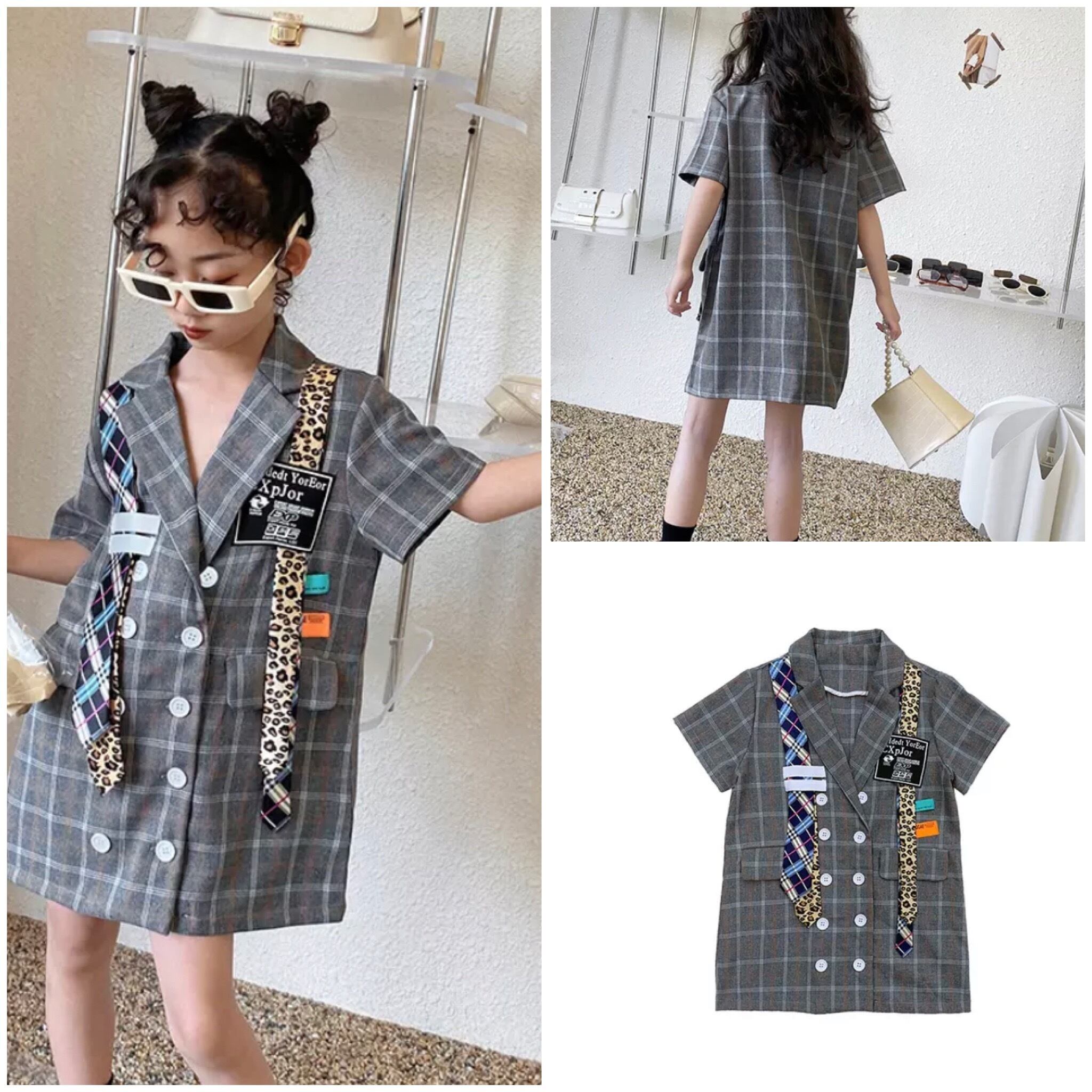 1 170cm ワンピース シャツワンピ ワッペン 派手デザイン チェック柄 A Dear Child