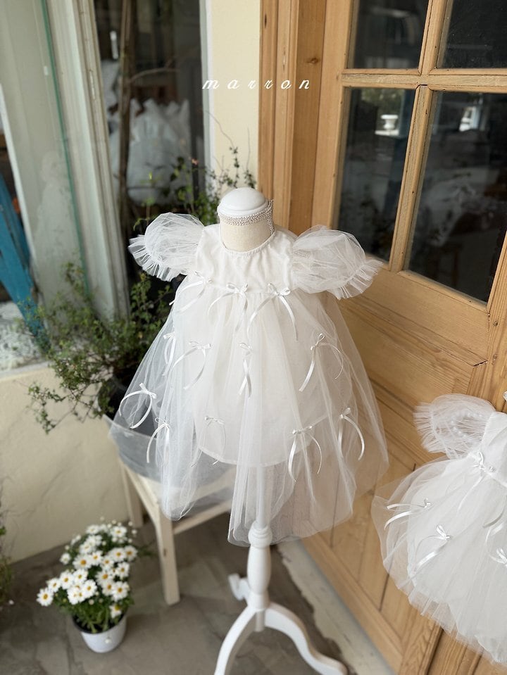 【marron】Ribbon dress リボン アイボリー M リボンドレス XS,S,M,L / Marron 26summer | 韓国子供服 lilikids