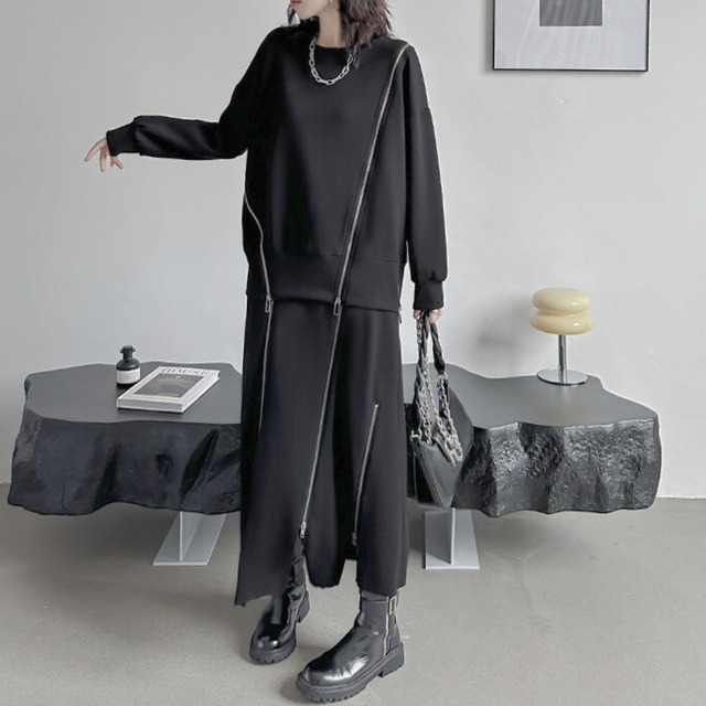 Zipper slit sweat top C0498