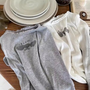 秋レース切り替え子犬柄Tシャツ