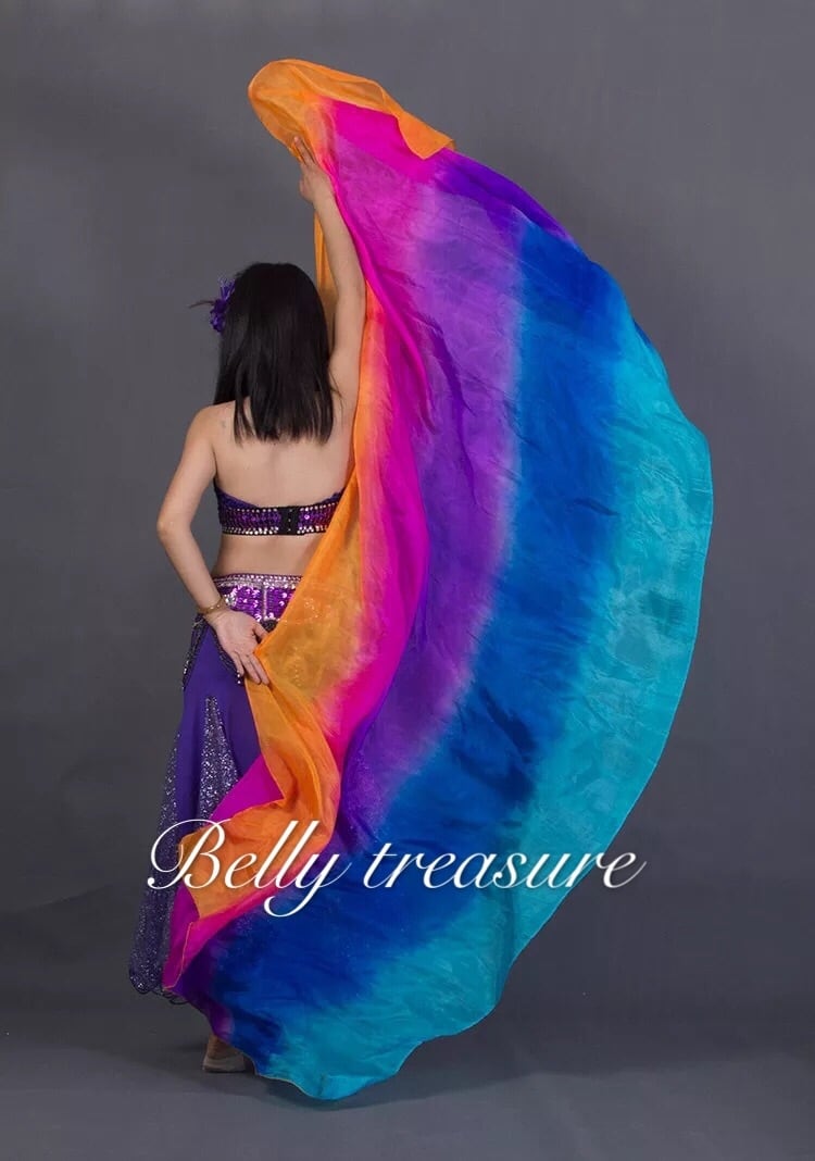 ベリーダンスシルクベール オレンジ×チェリーピンク×パープル×ブルー