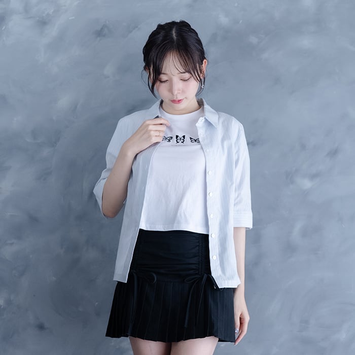 【LETTER FROM MOON】 ペイブスリムフィットハーフシャツ ストライプ