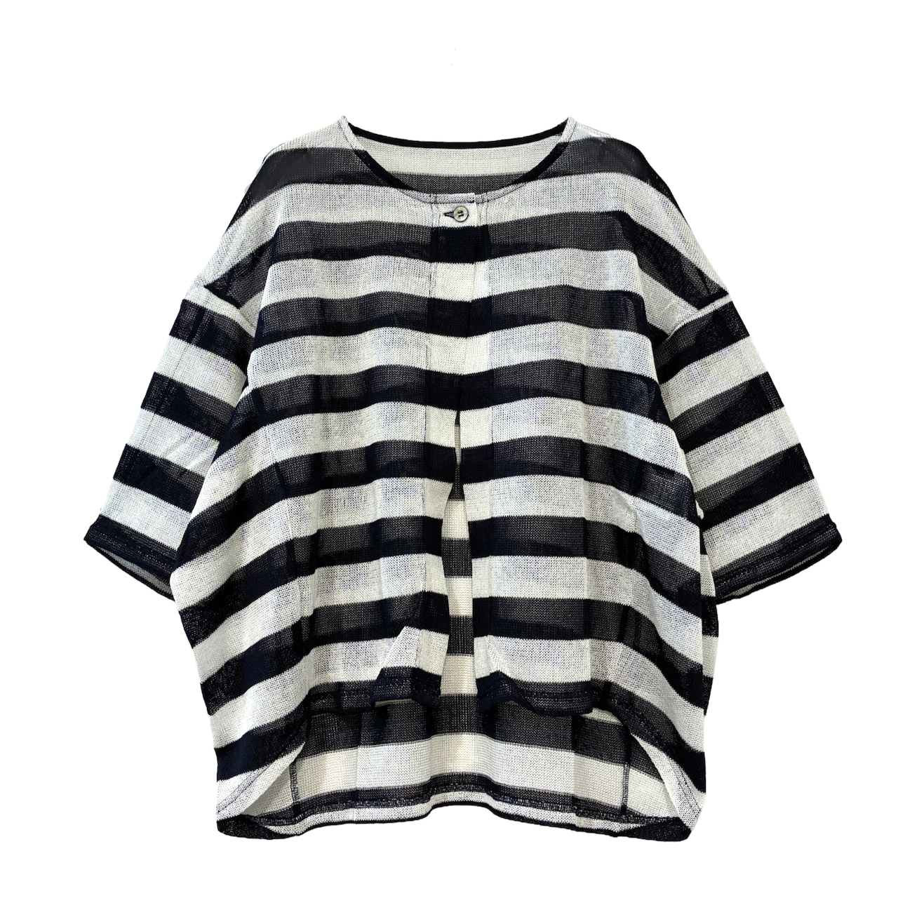 【最新作】擬麻ボーダー柄オーバーカーデ【262-2258】Faux linen striped overcardigan