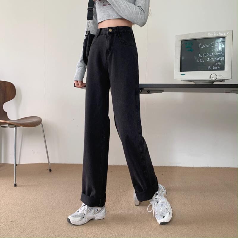 ブラックジーンズ スプリングハイウェスト薄手パンツ ルーズロング 春物 YY-ファッション10145337970