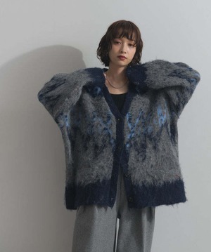 HD2510043 ノルディック柄シャギーニットカーディガン charcoal