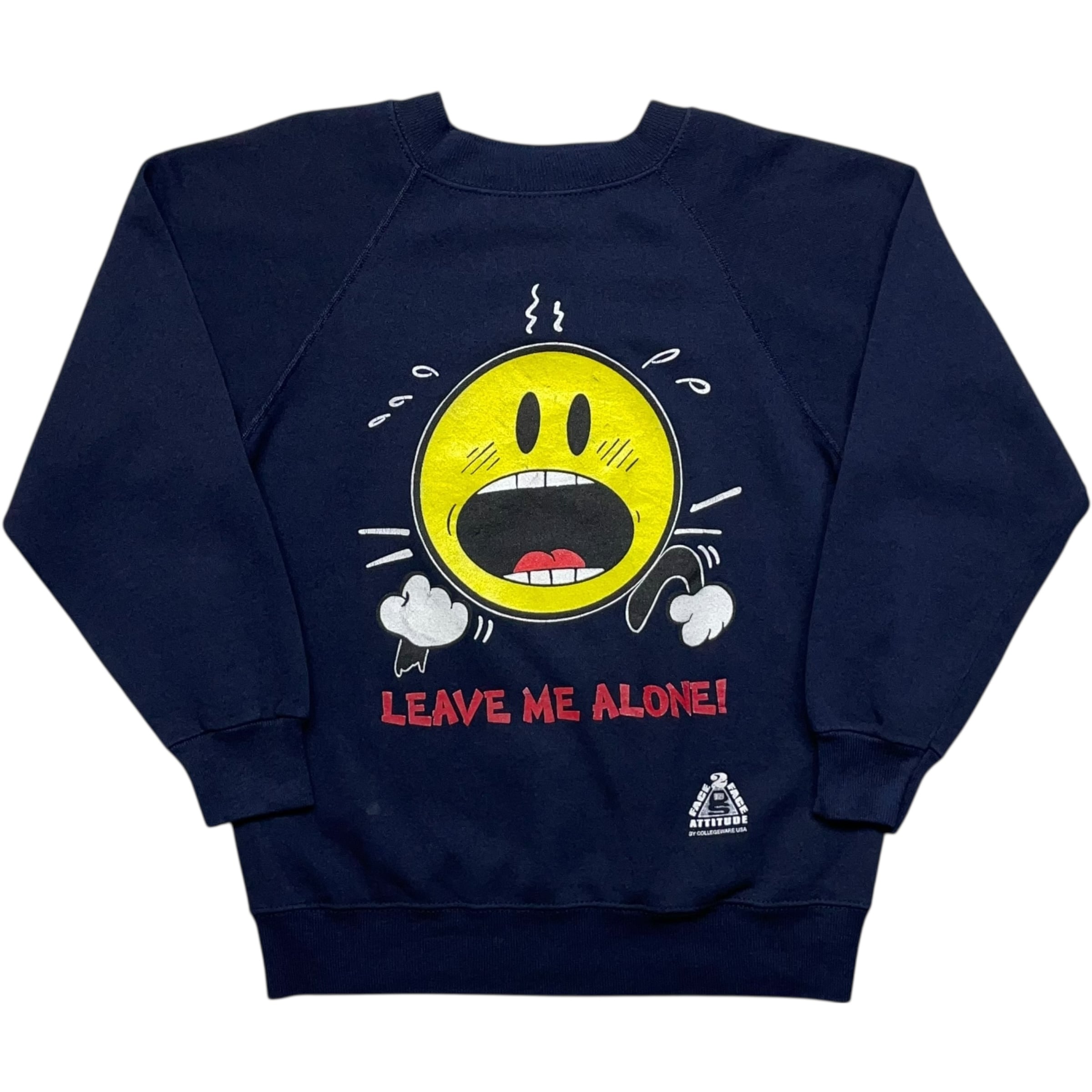 《S》 COLLEGE WARE USA スウェット ラグランスリーブ プリント ネイビー USA製 90年代 vintage no.9436