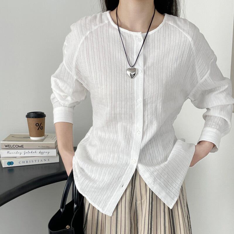 see-through round neck blouse m0431