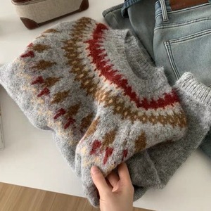 柄編みクルーネック ニット   F0014