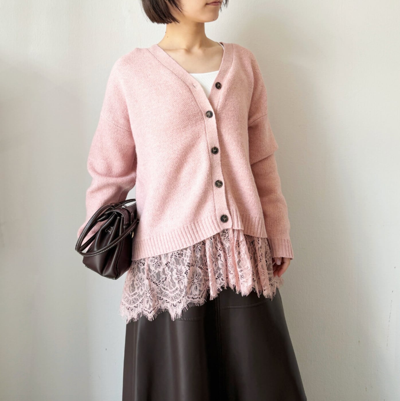 ナンバーミーTOKYO" LACE DOCKING KNIT CARDIGAN"PINK