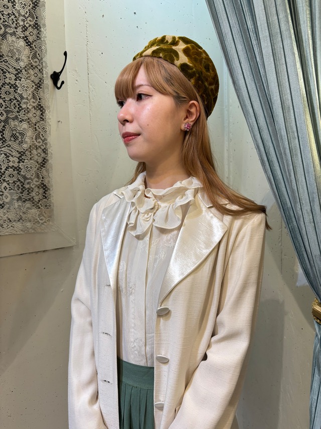 70's 80's white frill flower print blouse