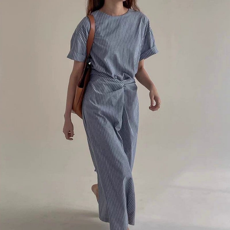 striped twisted waist dress W00327