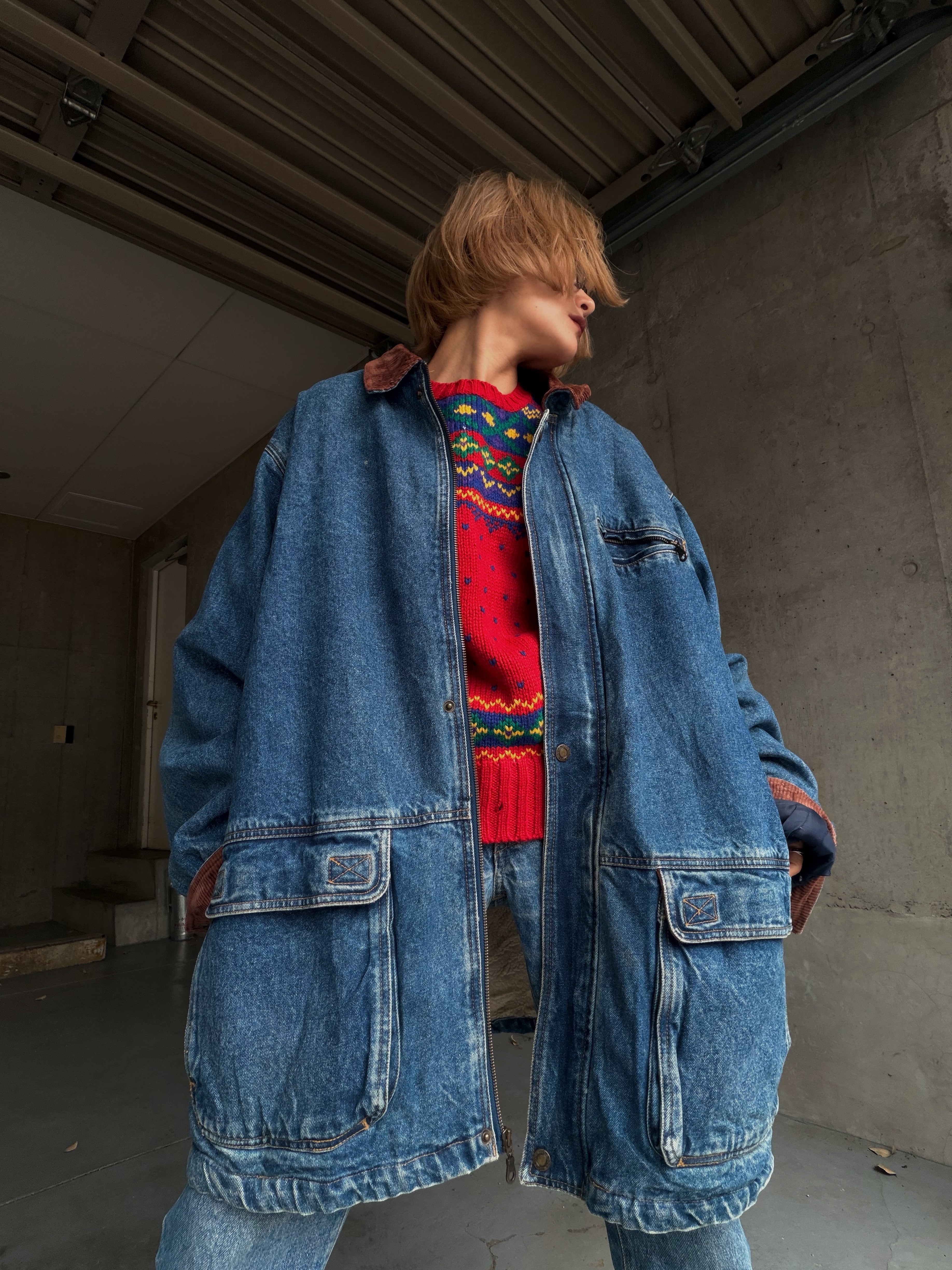 (OT1379)boa lined denim chore jacket