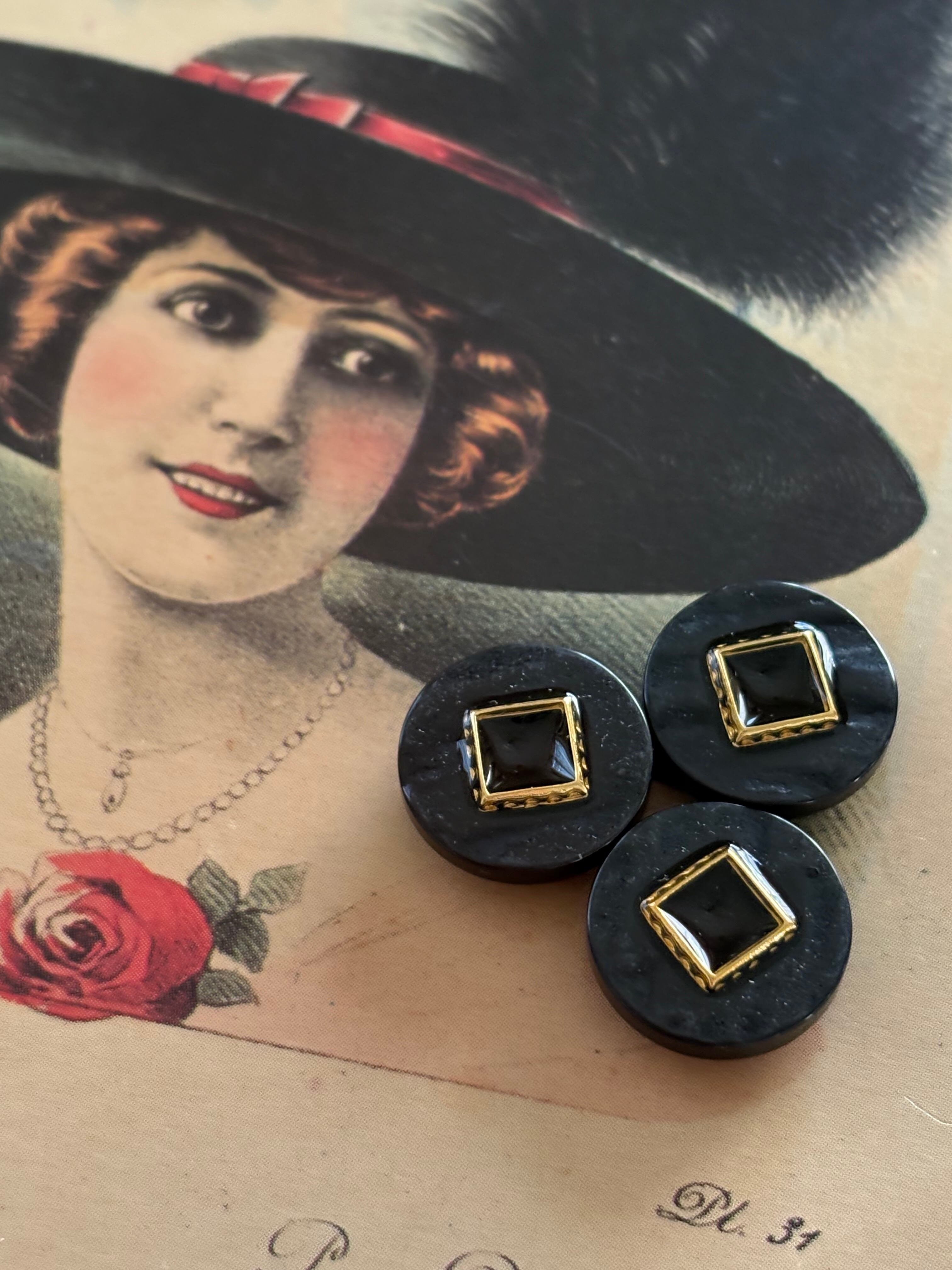 15mm Japanese ヴィンテージボタン ブラック ウッド調 昭和レトロ アクセサリーパーツ 装飾材 カルトナージュ