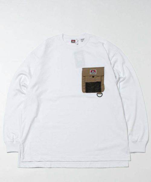 BEN DAVIS (ベンデイビス) ビッグシルエット ユーティリティーポケットロンT 長袖Tシャツ ホワイト C-1380017