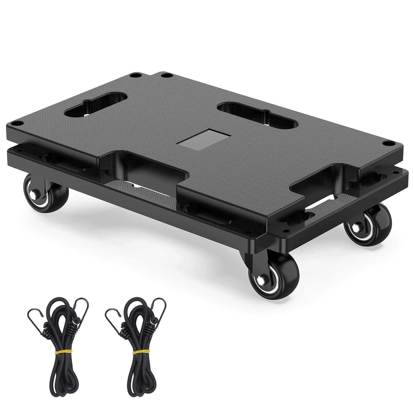 SOLEJAZZ 連結平台車 台車 耐荷重 200kg 27×40cm 縦横連結可能 キャスター付き 滑り止め 軽量静音 家庭用 業務用 固定ロープ付き ブラック