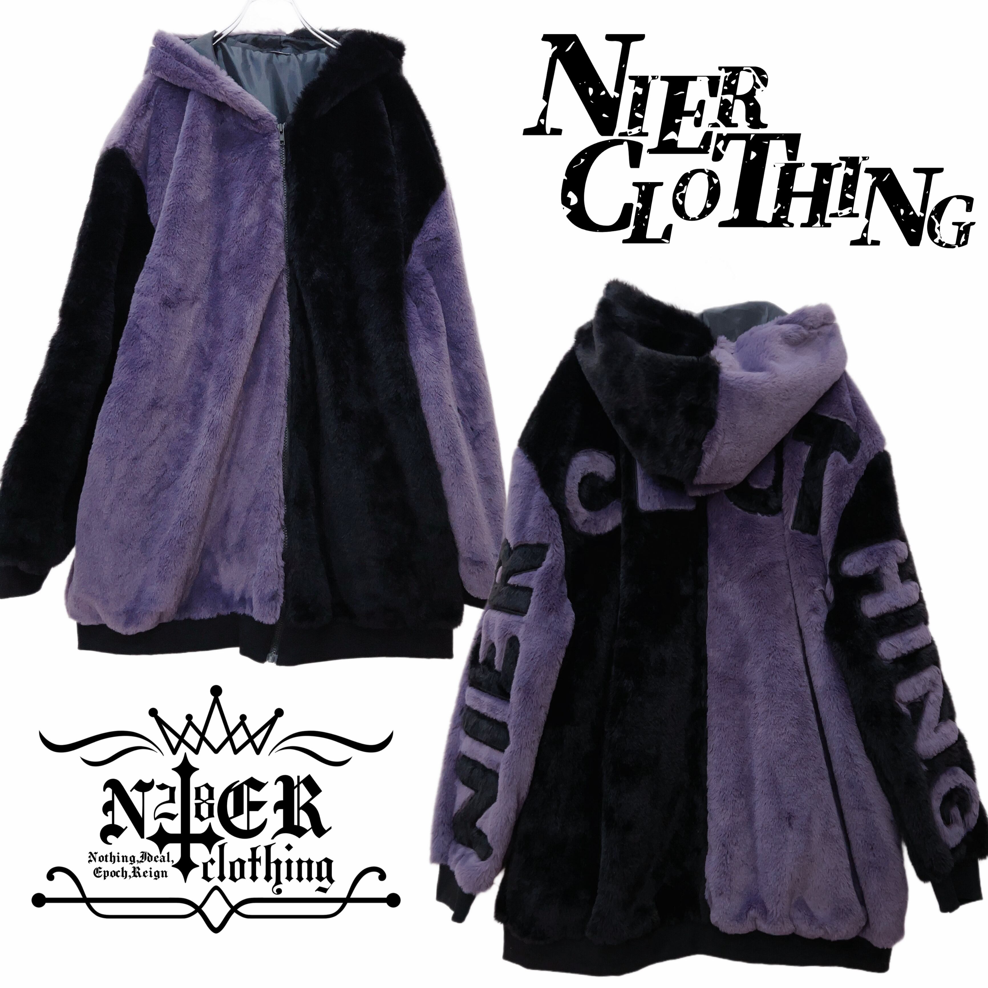超ふわもこBACK LOGO TWO-TONE ZIP OUTER【BLACK×PURPLE】 | NIER CLOTHING