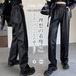 レディース レザーパンツ PUレザー 合皮 革パンツ ロングレザーパンツ ハイウエスト 女性 ワイドパンツ 美脚効果 ボトムズ 無地 カジュアル ゆったり ファション 秋 冬 体型カバー 通勤 お出か