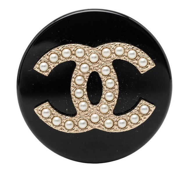 シャネル ココマーク フェイクパール ブローチ ゴールド ブラック メッキ プラスチック レディース CHANEL 【中古】