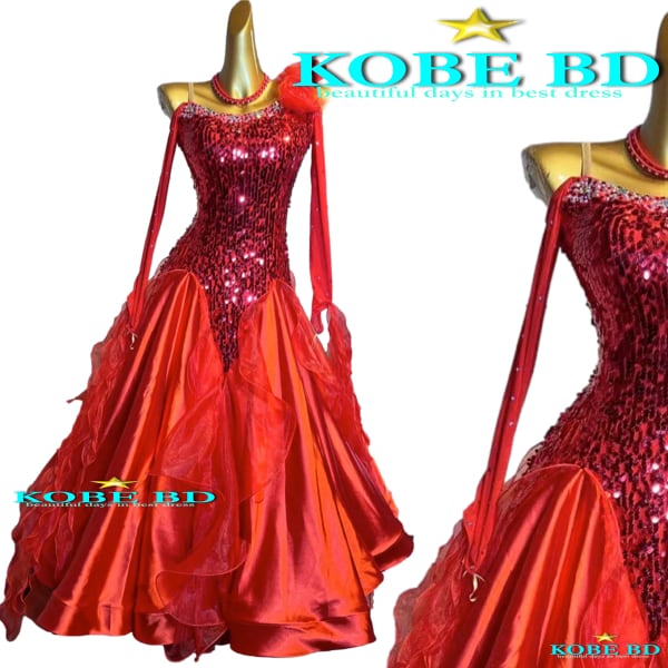 【オーダー 社交ダンスドレス】【商品番号 2214 A 】真紅 レッドカラースパンコール
