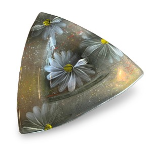 【ヴィンテージ フラワーデザイン ハンドペイント ガラスプレート】